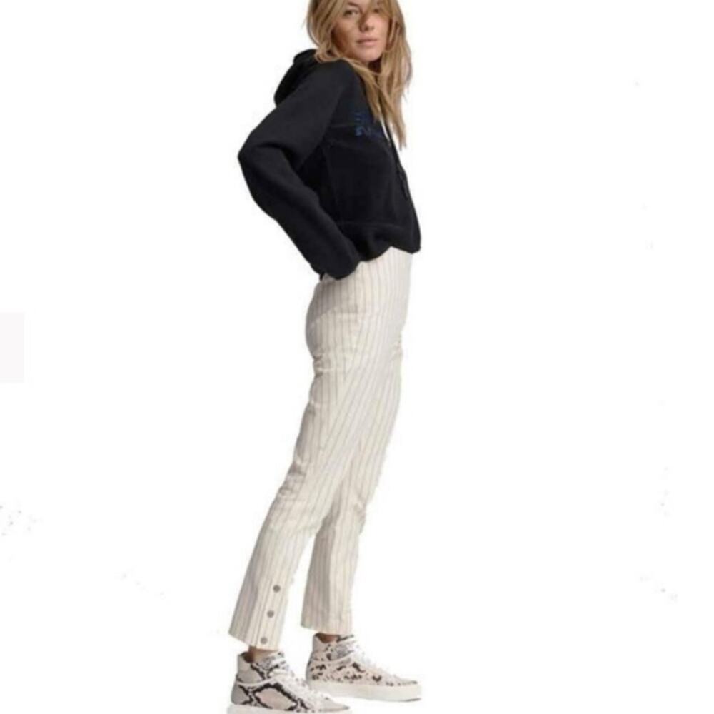 Rag & Bone Simone Ankle Snap Cotton Pinstripe Pants Ivory Navy Blue 4